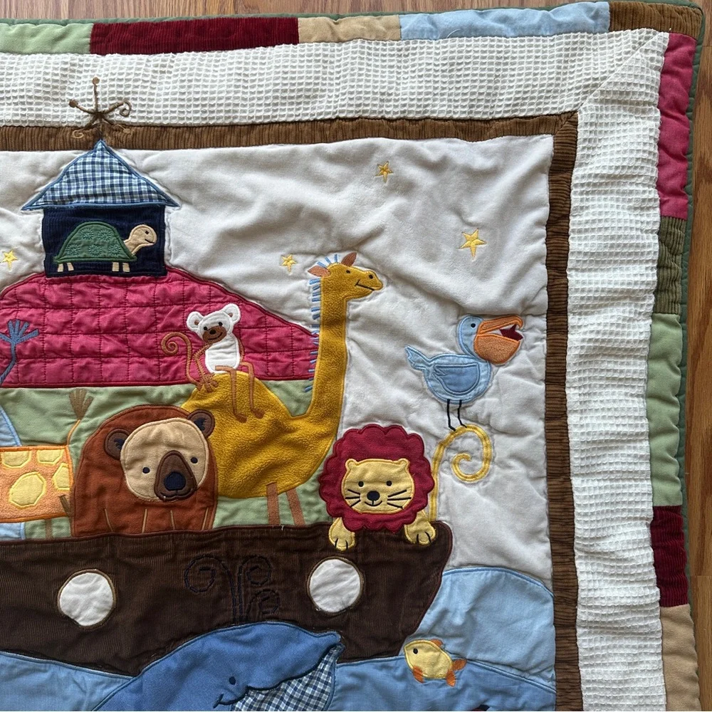 Noah’s Ark 33” x 44” Animal Appliqué Quilt Blanket – Colorful & Textured